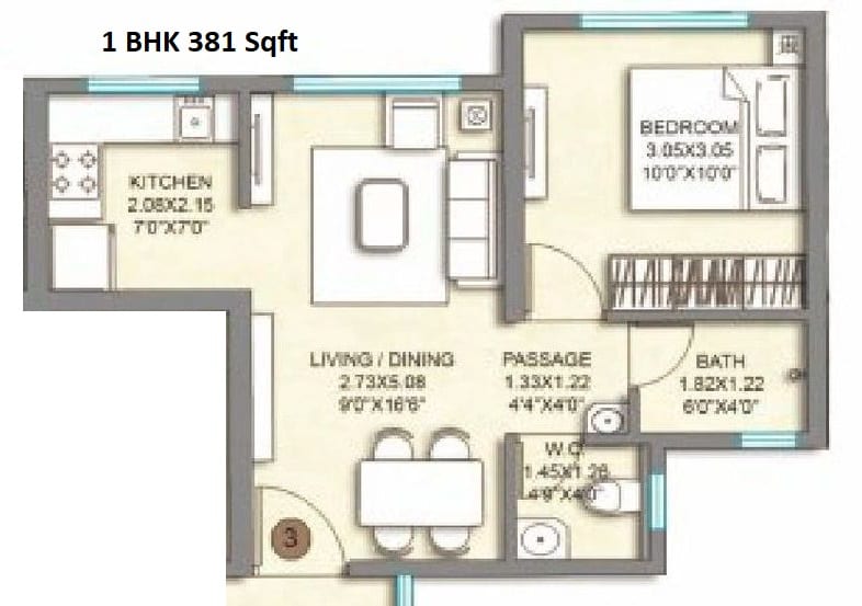 Shikara Heights Unit plan - 381 sq.ft.