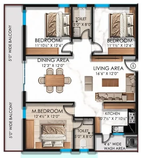 Marvel Infra Gachibowli Unit plan - 945 sq.ft.