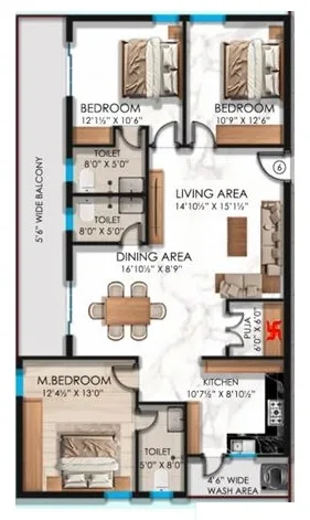 Marvel Infra Gachibowli Unit plan - 1032 sq.ft.