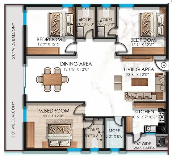 Marvel Infra Gachibowli Unit plan - 1232 sq.ft.