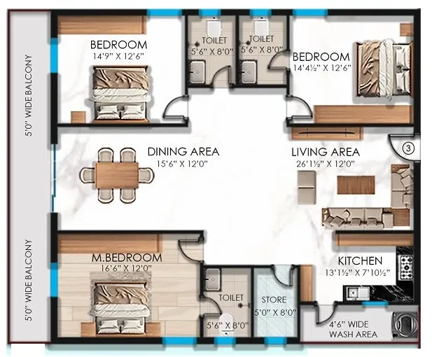 Marvel Infra Gachibowli Unit plan - 1347 sq.ft.
