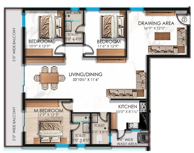 Marvel Infra Gachibowli Unit plan - 1540 sq.ft.