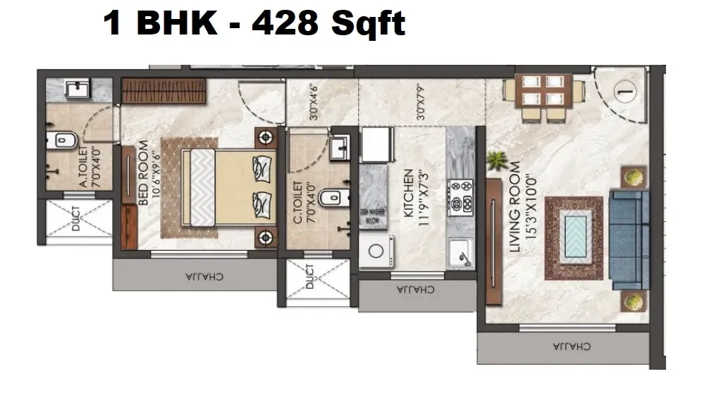 Unit plan - 428 sq.ft.