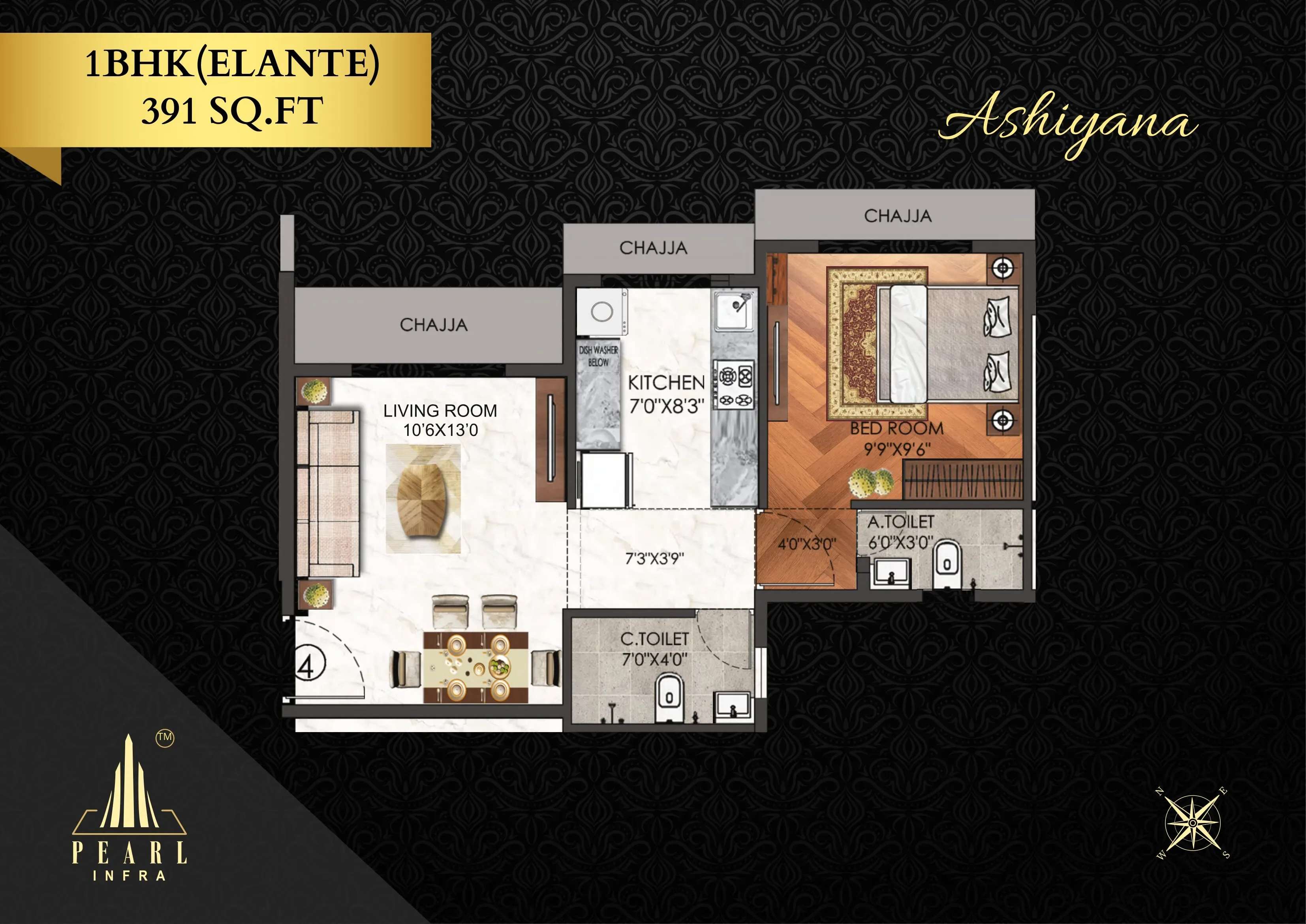 Unit plan - 391 sq.ft.