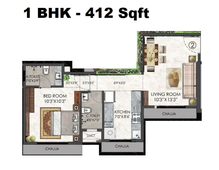 Pearl Ashiyana Unit plan - 412 sq.ft.
