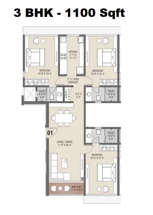 Shree Mahavir Park Altezza Unit plan - 1100 sq.ft.