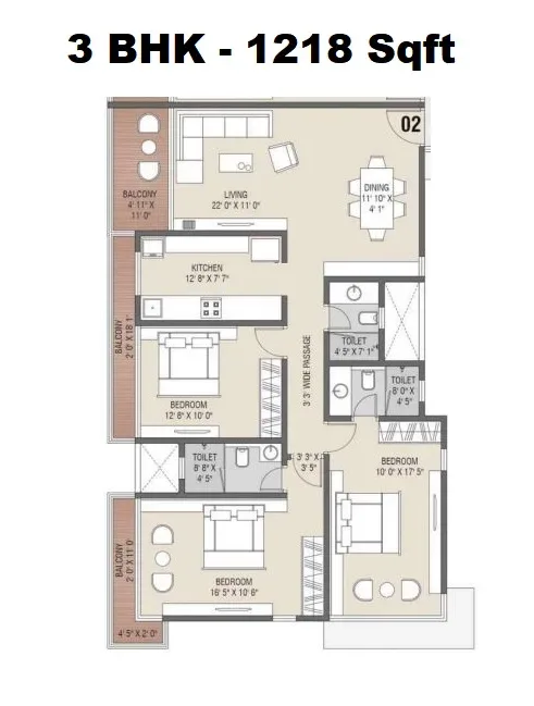 Shree Mahavir Park Altezza Unit plan - 1218 sq.ft.