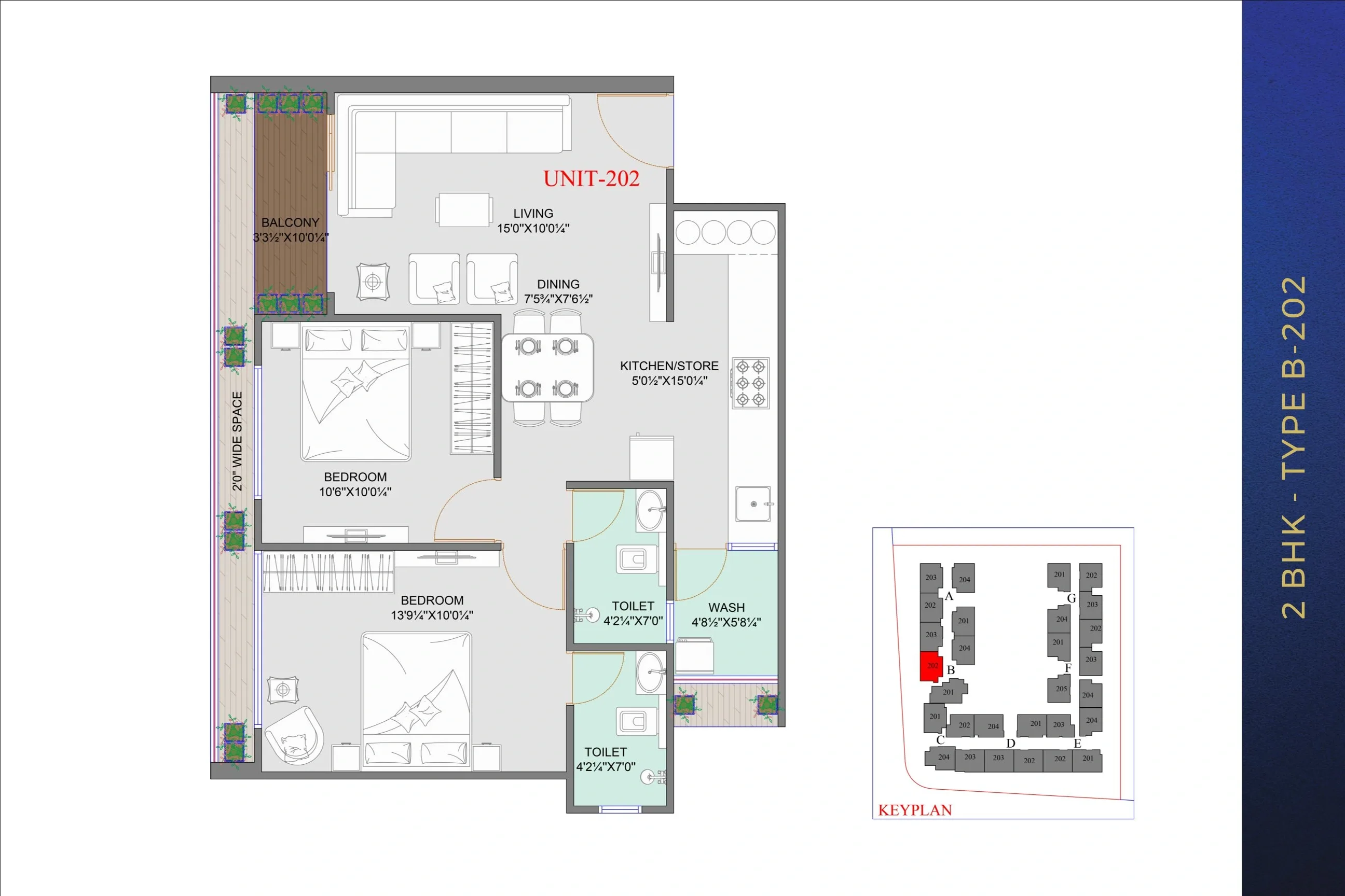 Vivaan Aspire Unit plan - 674 sq.ft.