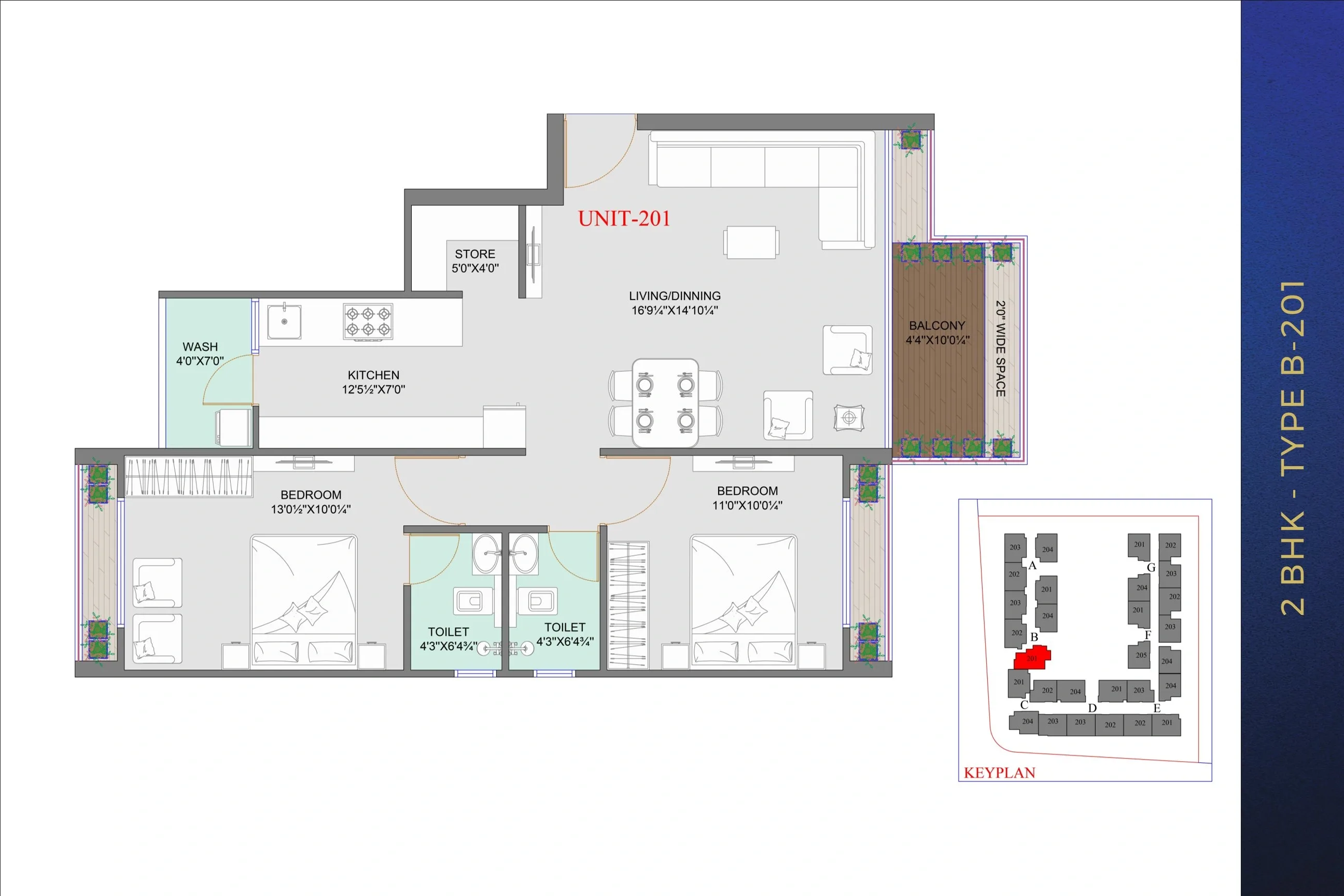 Vivaan Aspire Unit plan - 848 sq.ft.