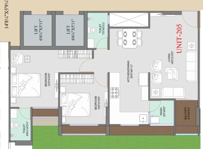 Vivaan Atrium Unit plan - 819 sq.ft.