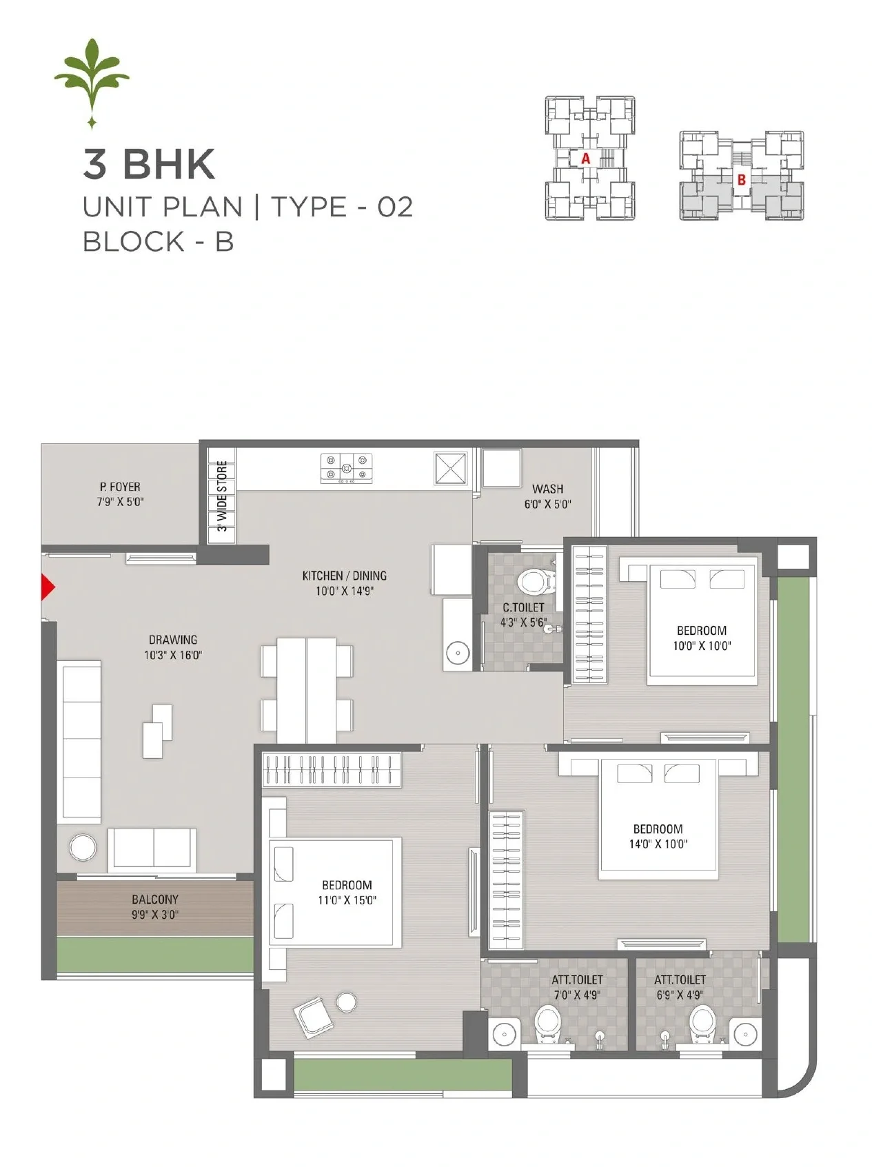 Unit plan - 992 sq.ft.