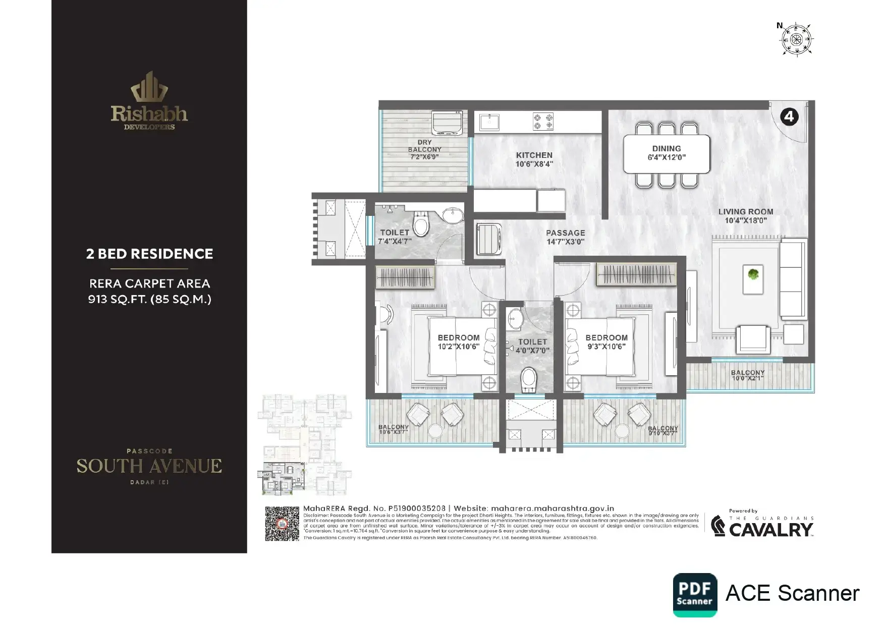 Rishabh Dharti Heights Unit plan - 913 sq.ft.
