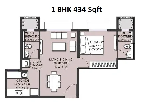 Runwal Garden Phase 2 Unit plan - 434 sq.ft.