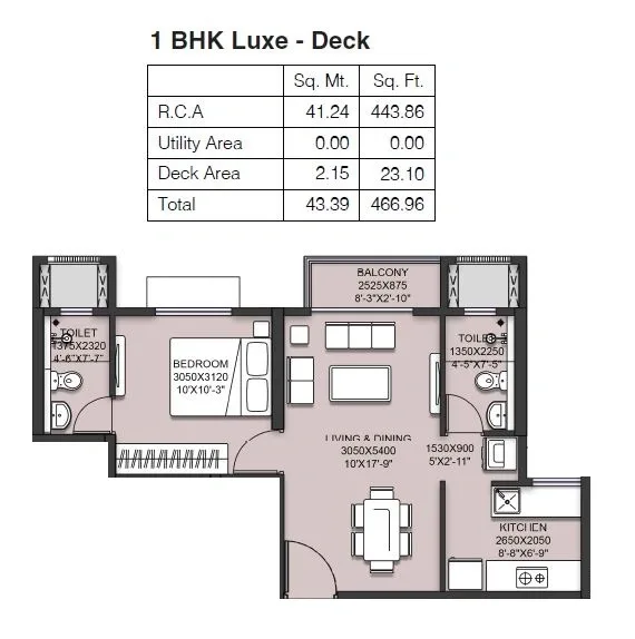 Runwal Garden Phase 2 Unit plan - 467 sq.ft.
