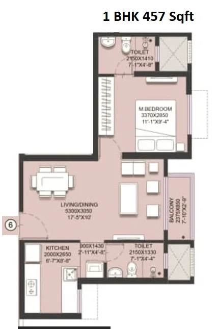Runwal Garden Phase 3 Unit plan - 457 sq.ft.