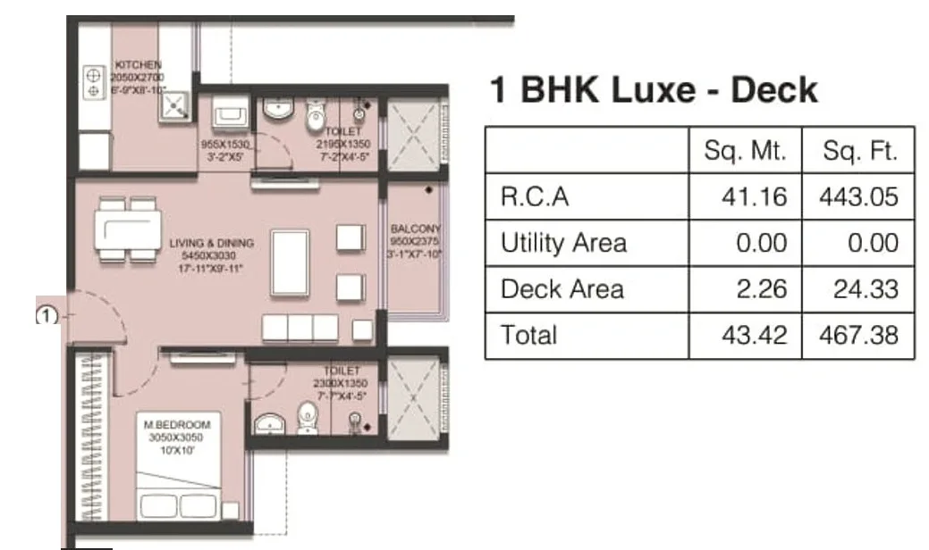Runwal Garden Phase 3 Unit plan - 467 sq.ft.