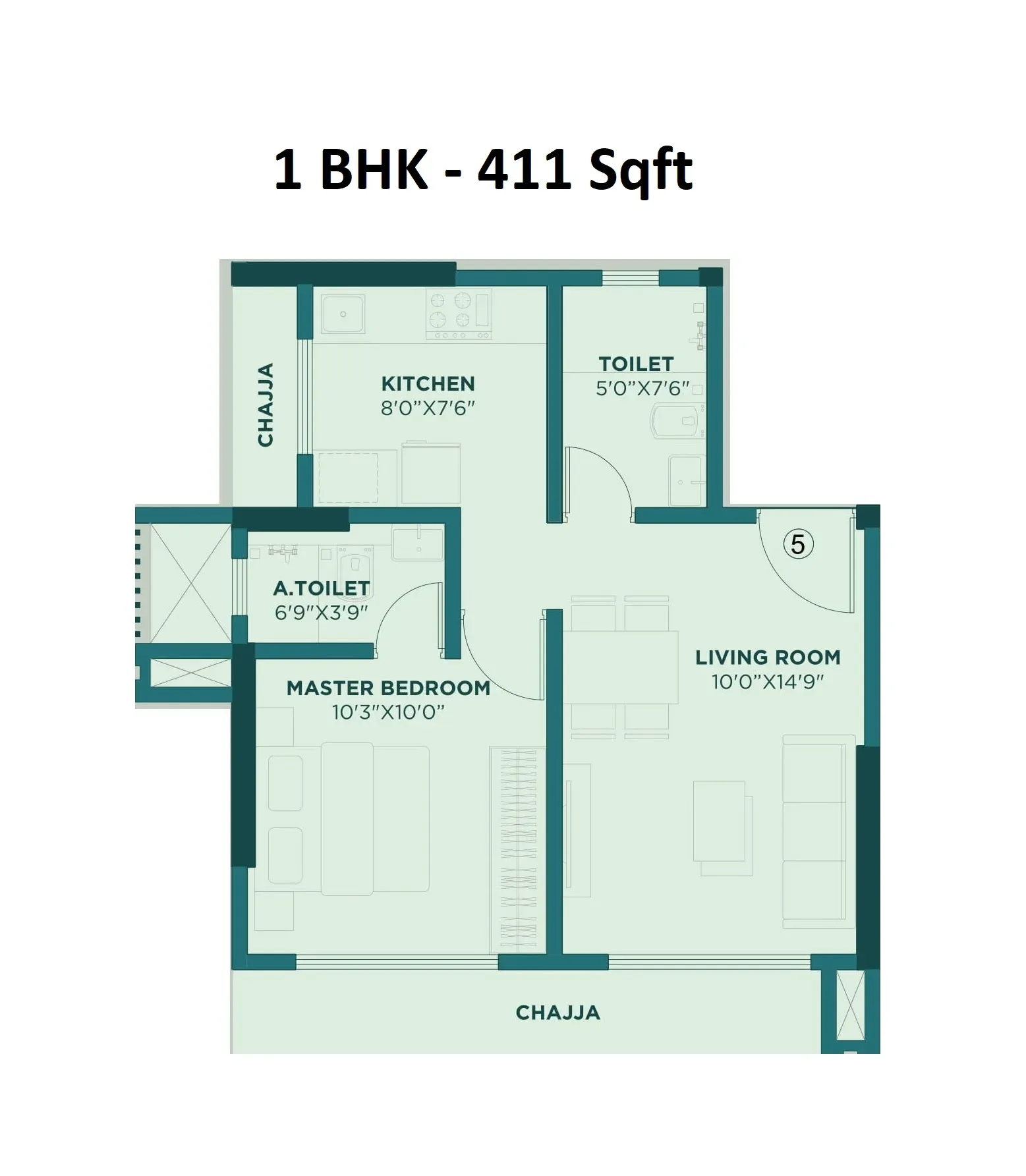 Unit plan - 411 sq.ft.