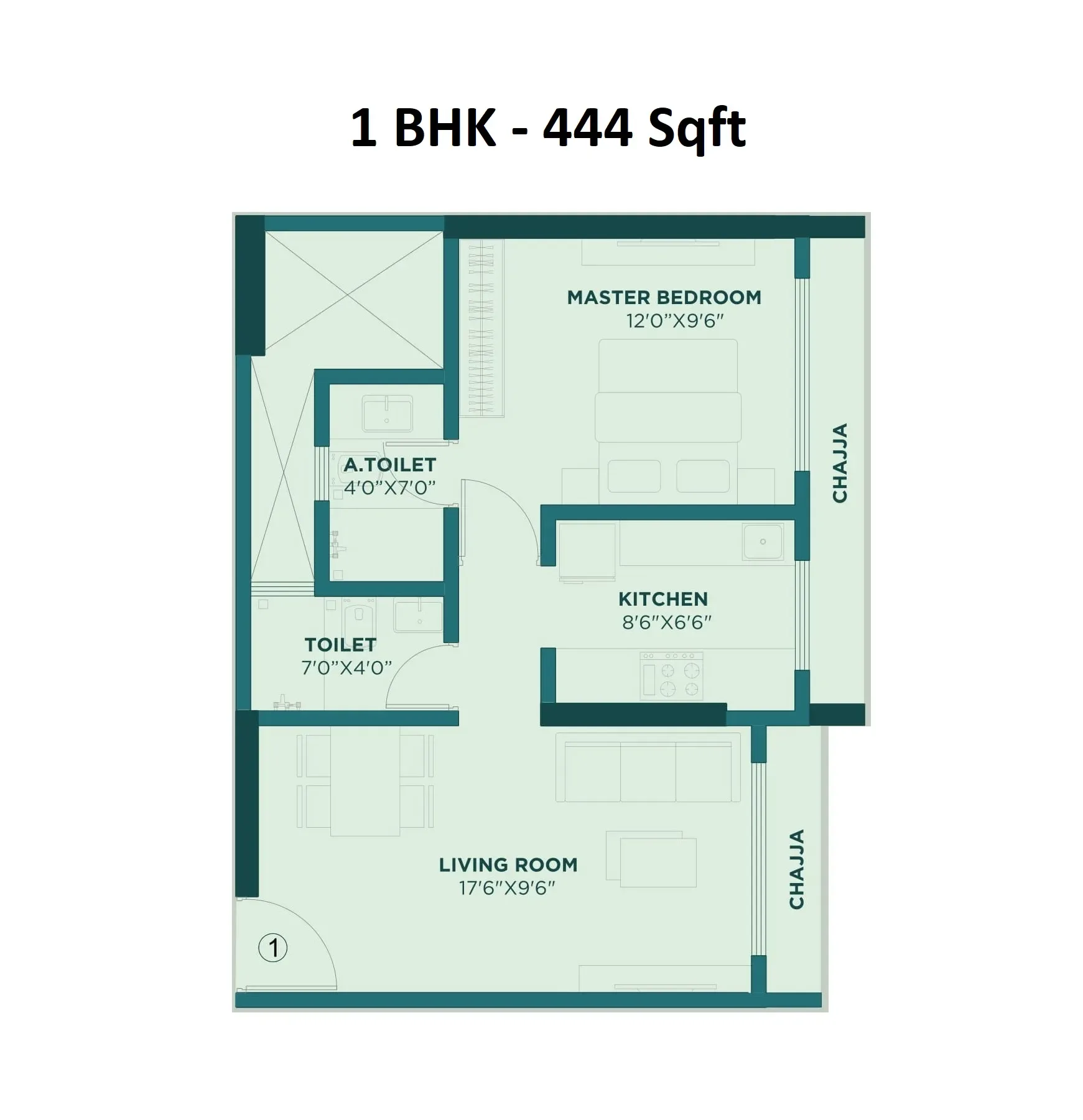 Mehta Highland Unit plan - 444 sq.ft.