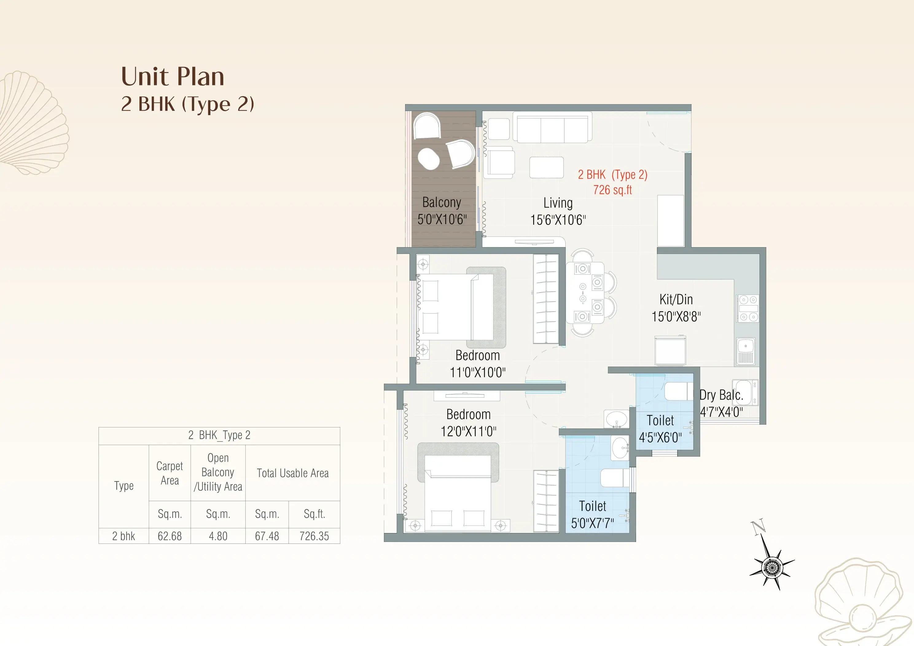 Guddwill Pearl Unit plan - 726 sq.ft.