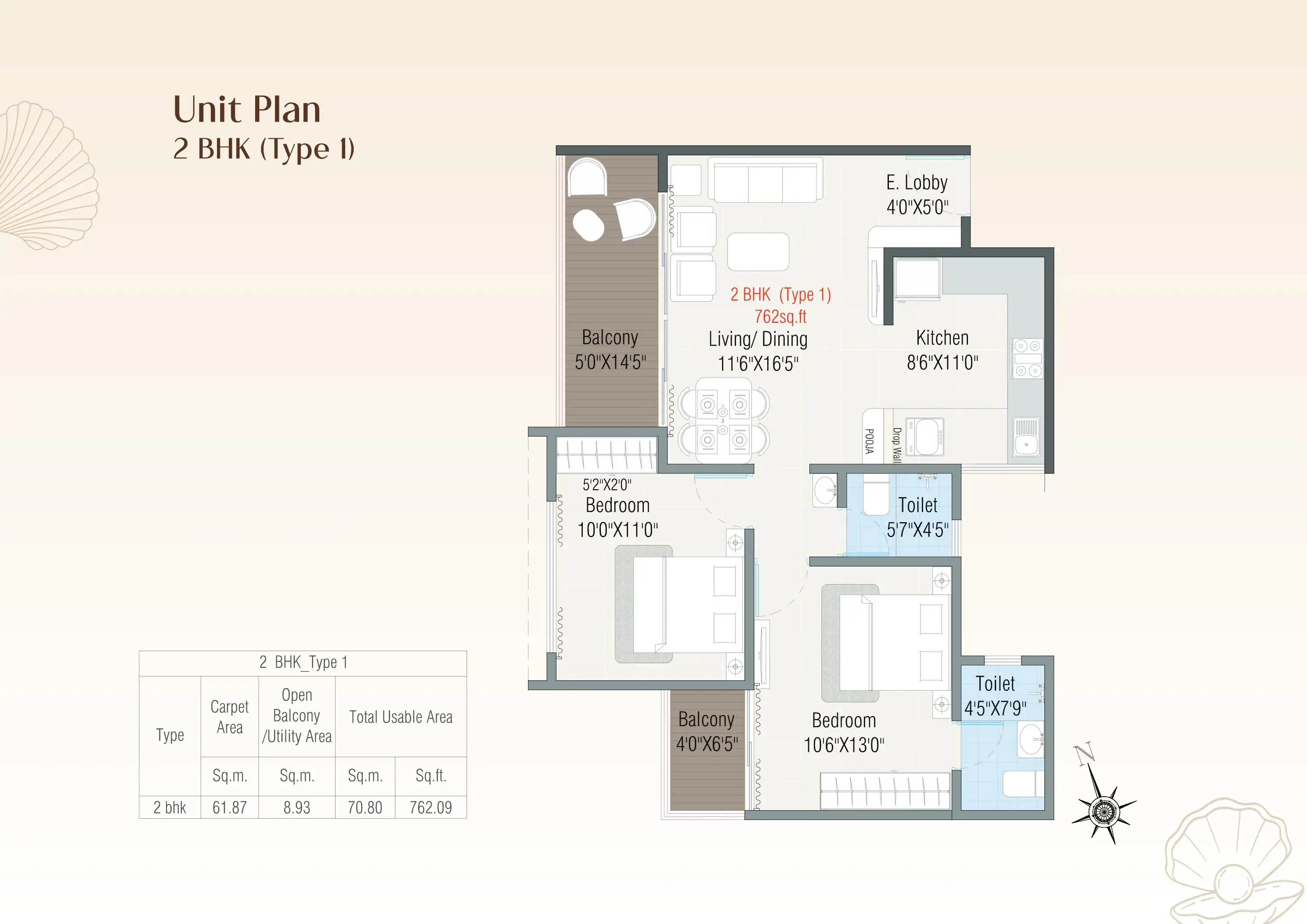 Guddwill Pearl Unit plan - 762 sq.ft.