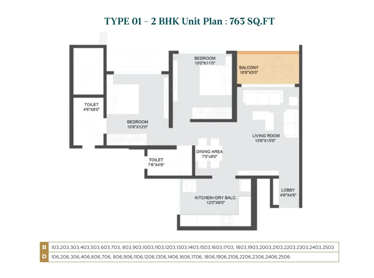 Unit plan - 764 sq.ft.