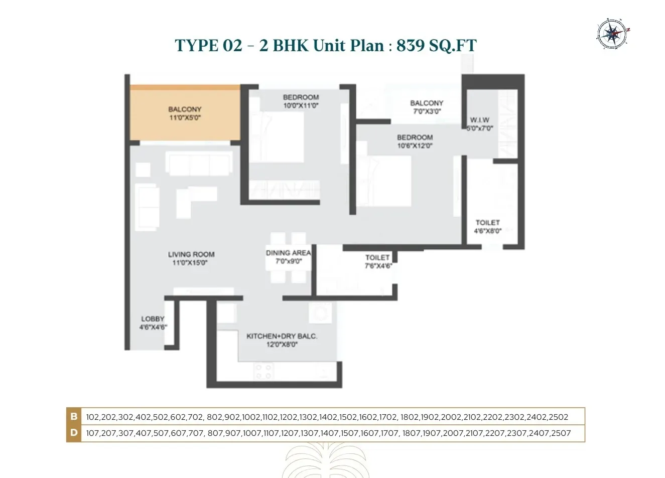 Sukhwani Palmera Reserves Unit plan - 840 sq.ft.