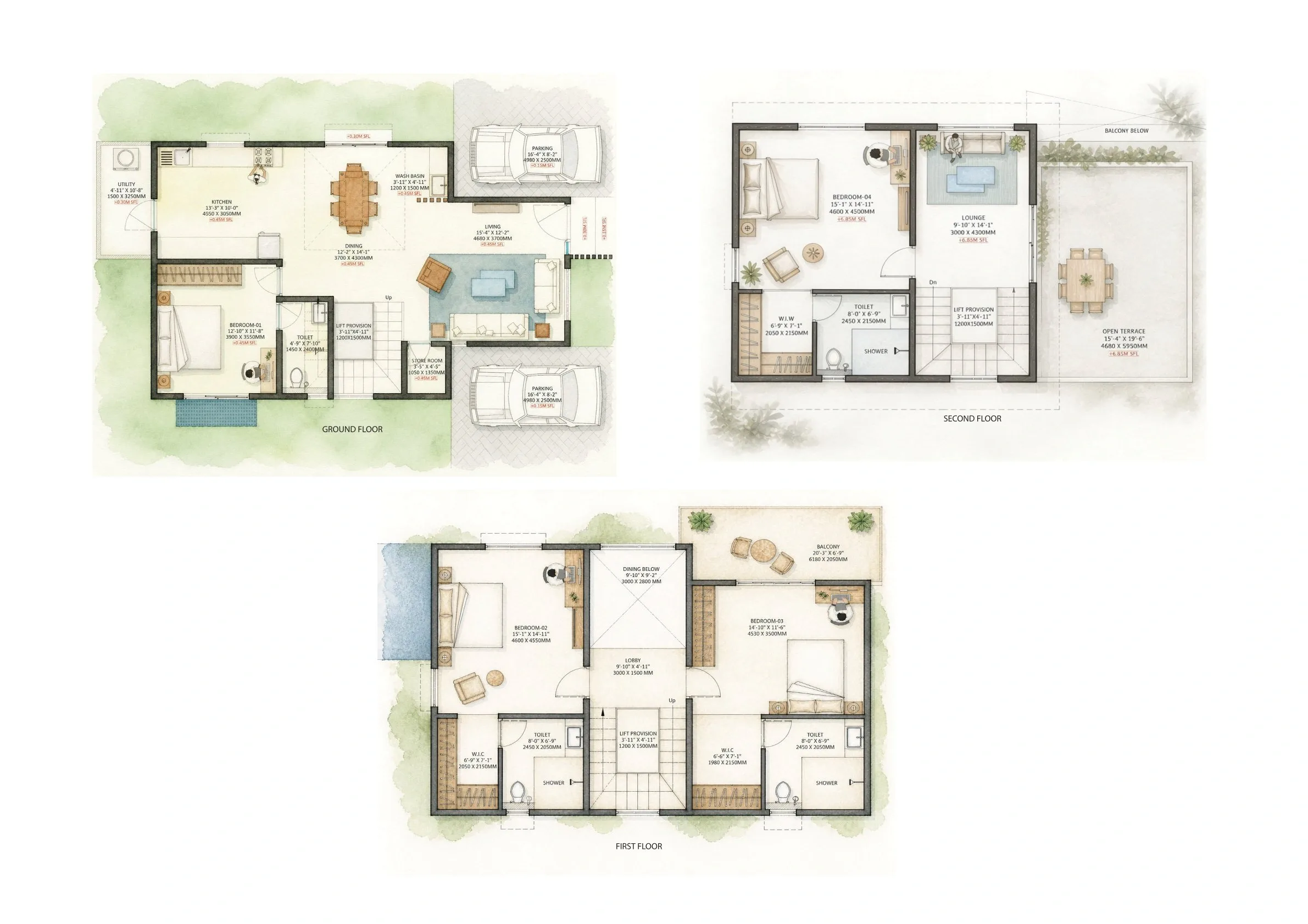 Sanjeevini The Berries for Birds Unit plan - 1400 sq.ft.