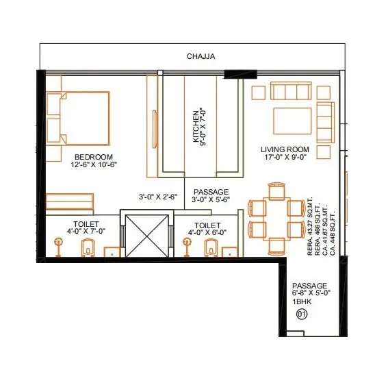 Unit plan - 466 sq.ft.