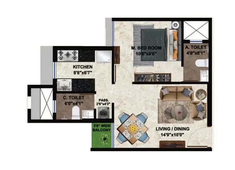 Unit plan - 391 sq.ft.
