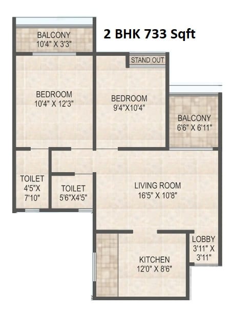 Unit plan - 733 sq.ft.