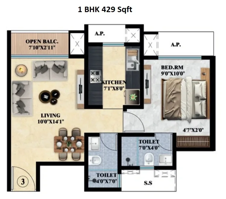 Unit plan - 429 sq.ft.