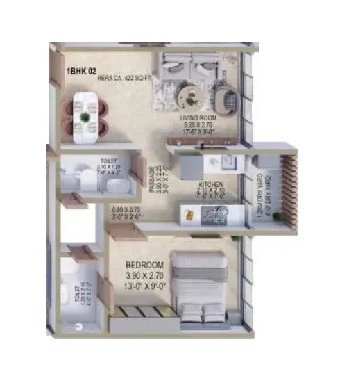 Shreeji Nakshatra Unit plan - 422 sq.ft.