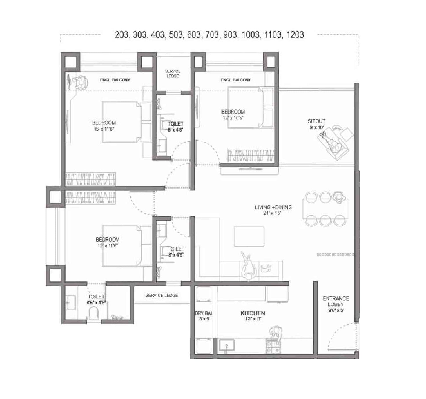 Primespace The Address Unit plan - 1248 sq.ft.