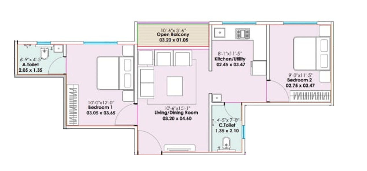 Unit plan - 594 sq.ft.