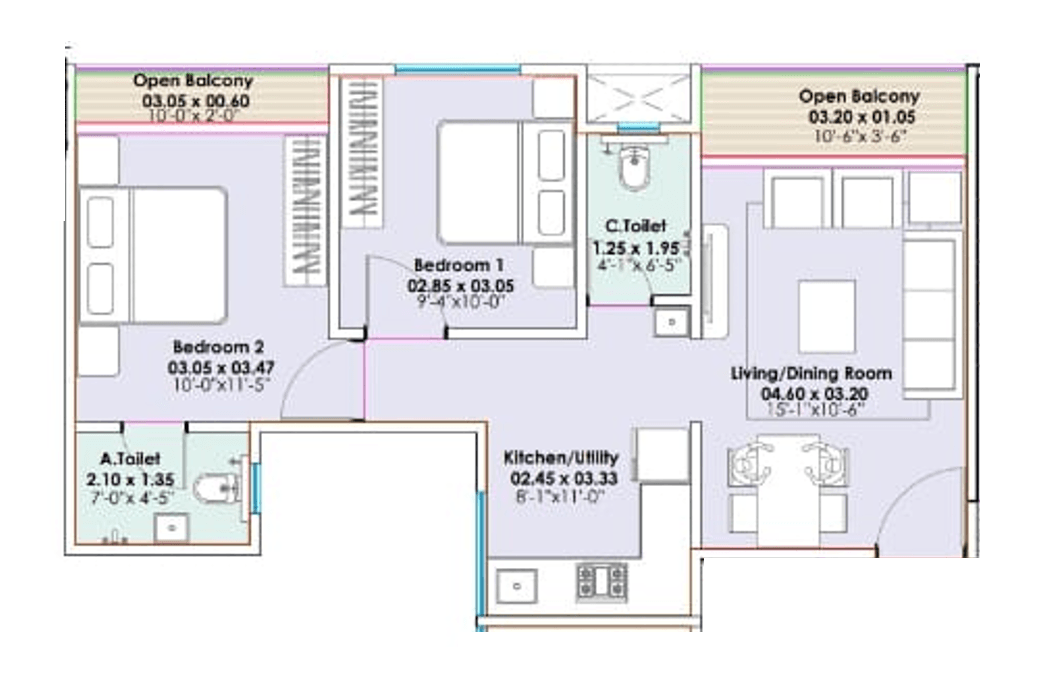 Santiago Skyarc Unit plan - 623 sq.ft.