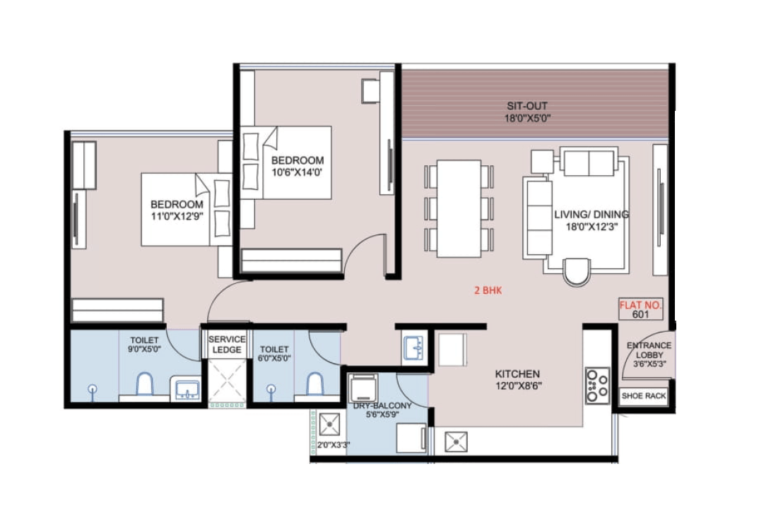Deshpande Shivneri Torna Unit plan - 912 sq.ft.