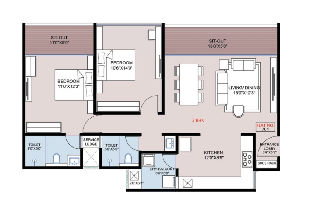 Deshpande Shivneri Torna Unit plan - 959 sq.ft.