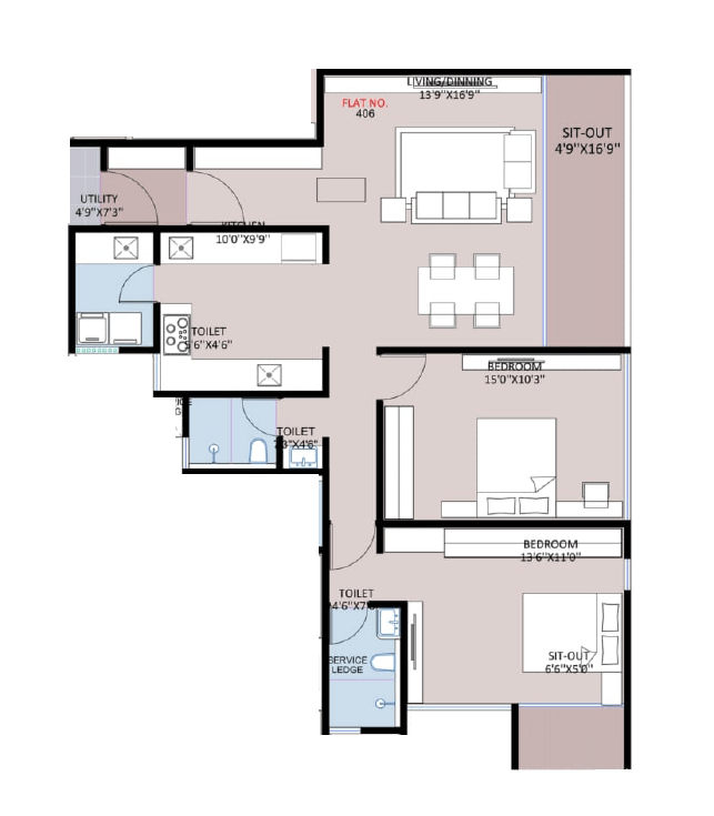 Deshpande Shivneri Torna Unit plan - 1051 sq.ft.