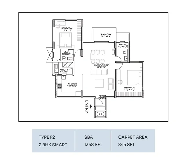 Unit plan - 845 sq.ft.