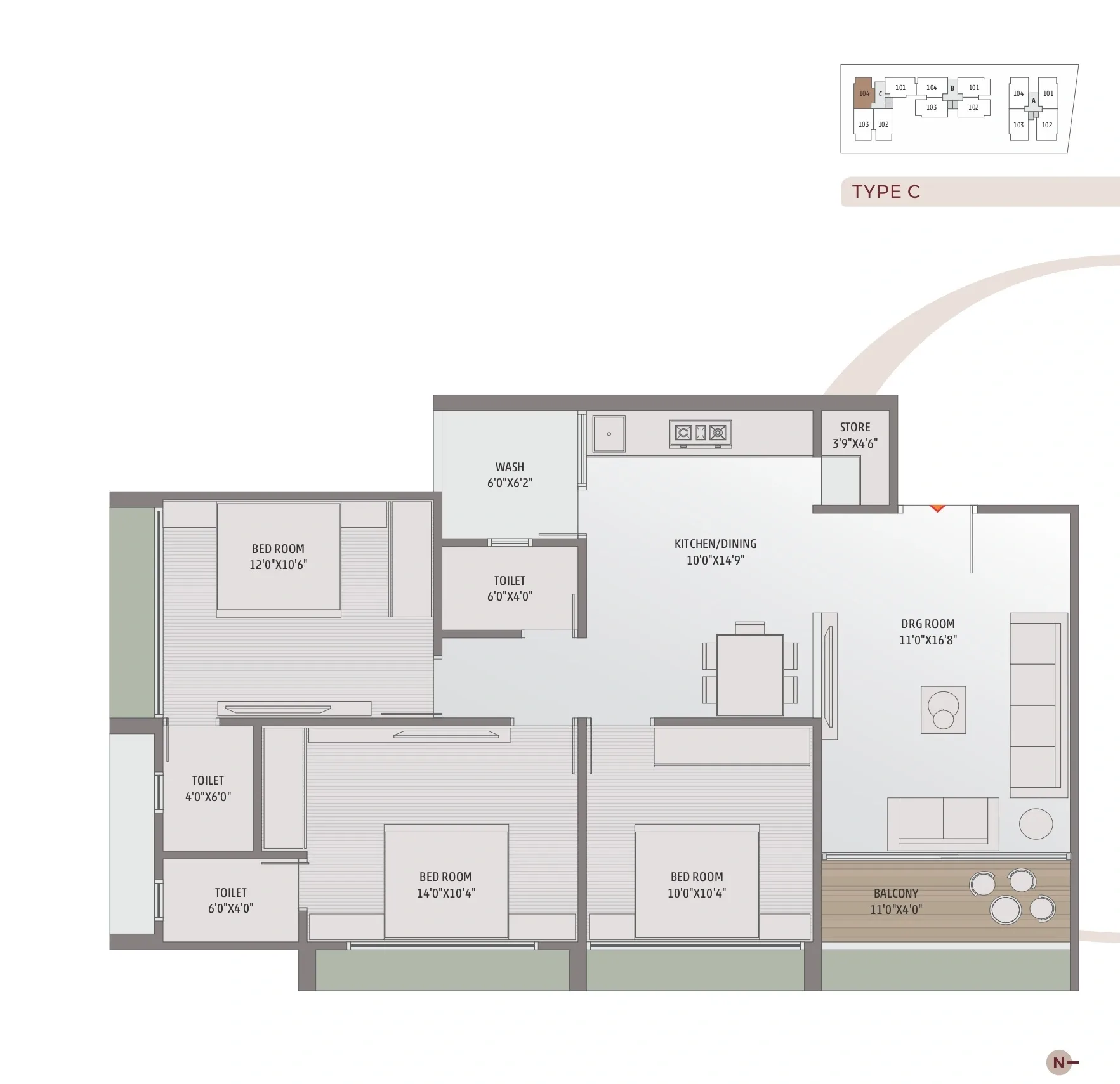 Unit plan - 1069 sq.ft.