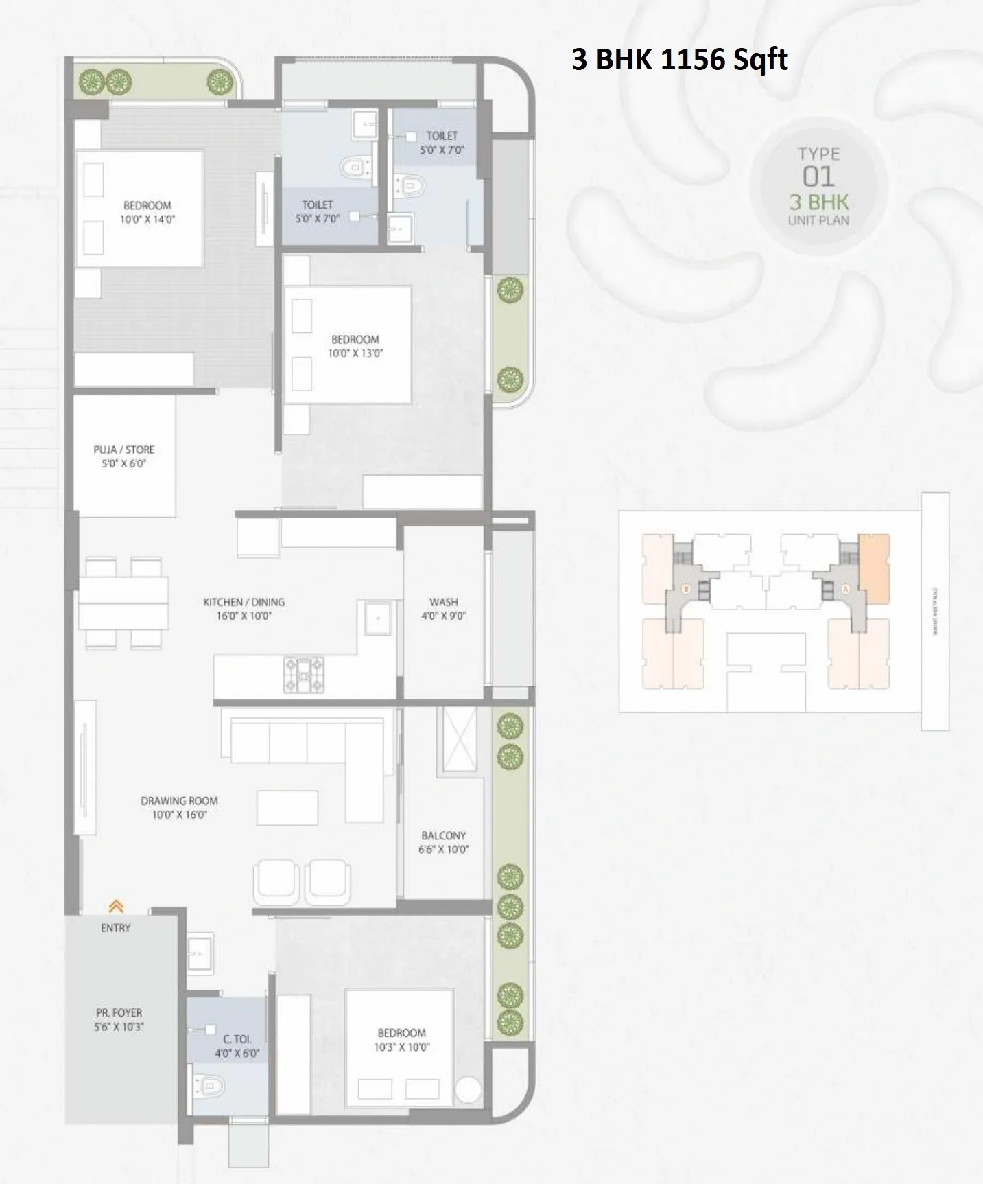 Bhadrakali Aavishkar By Samay Unit plan - 861 sq.ft.