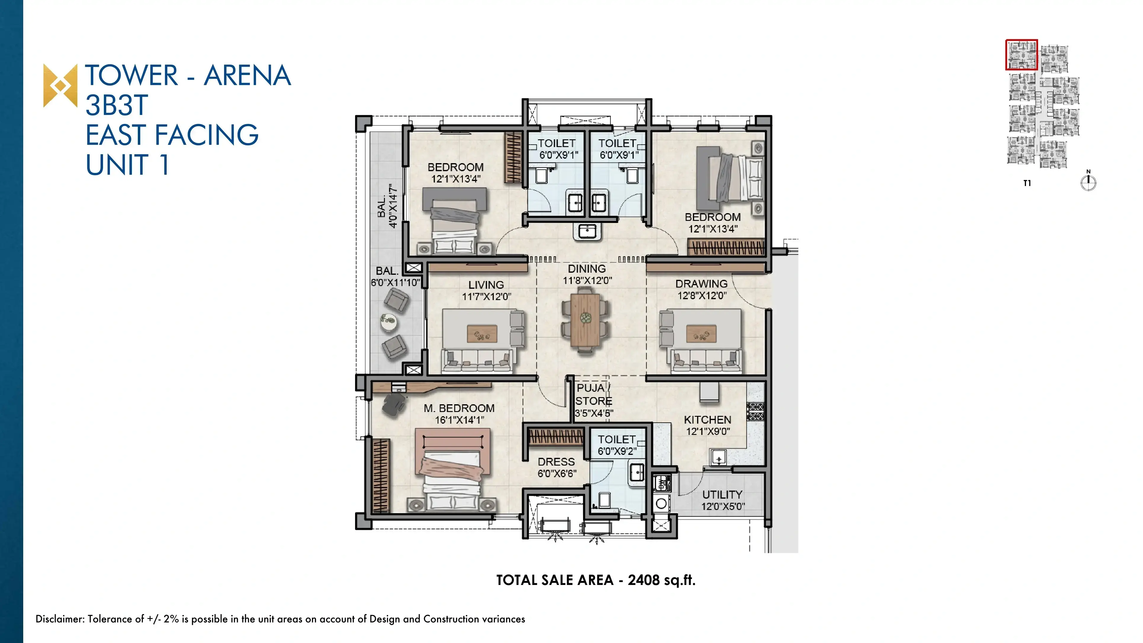 Auro Sapphire Unit plan - 1685 sq.ft.