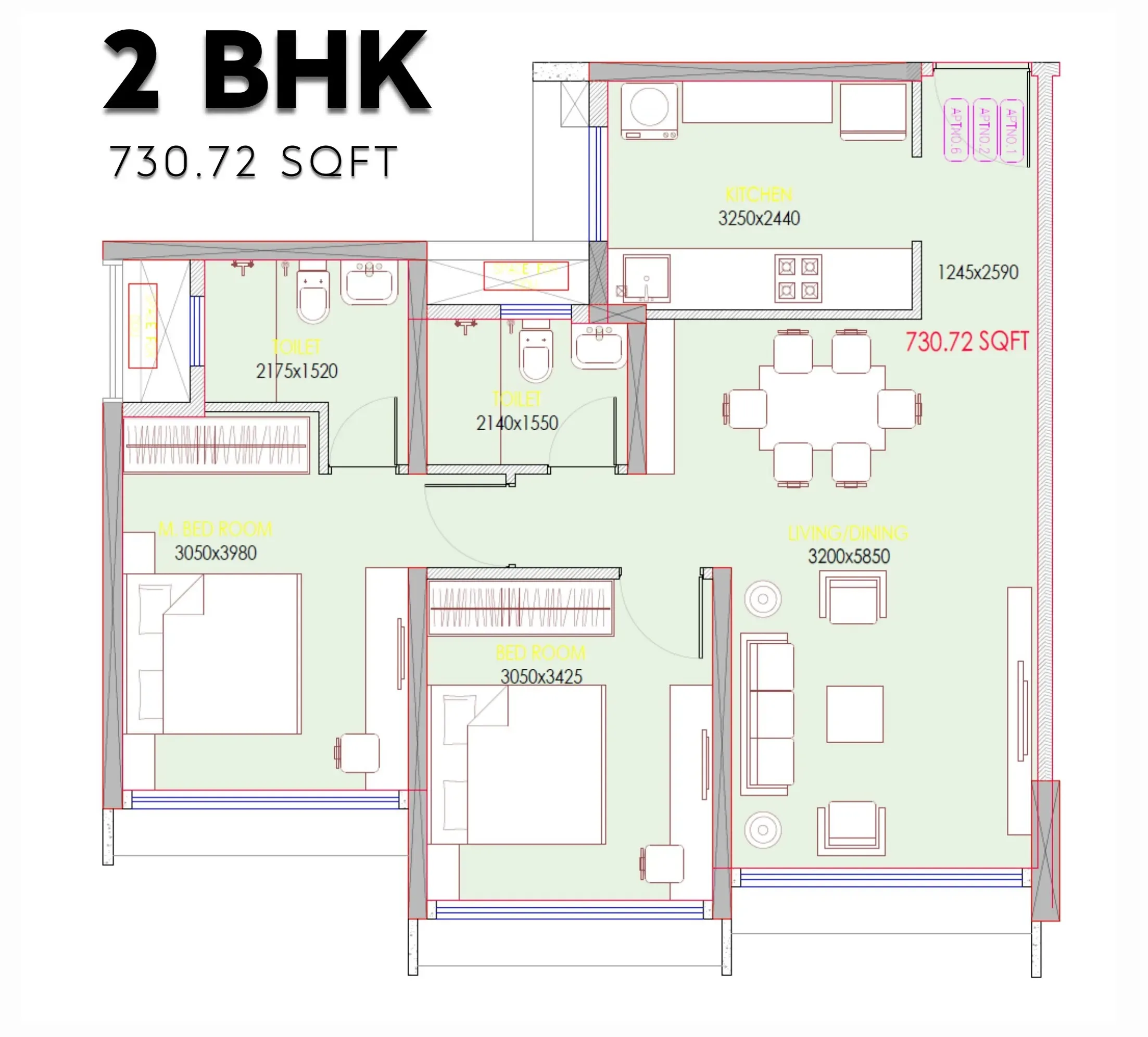 Mantra Marquis Unit plan - 730 sq.ft.