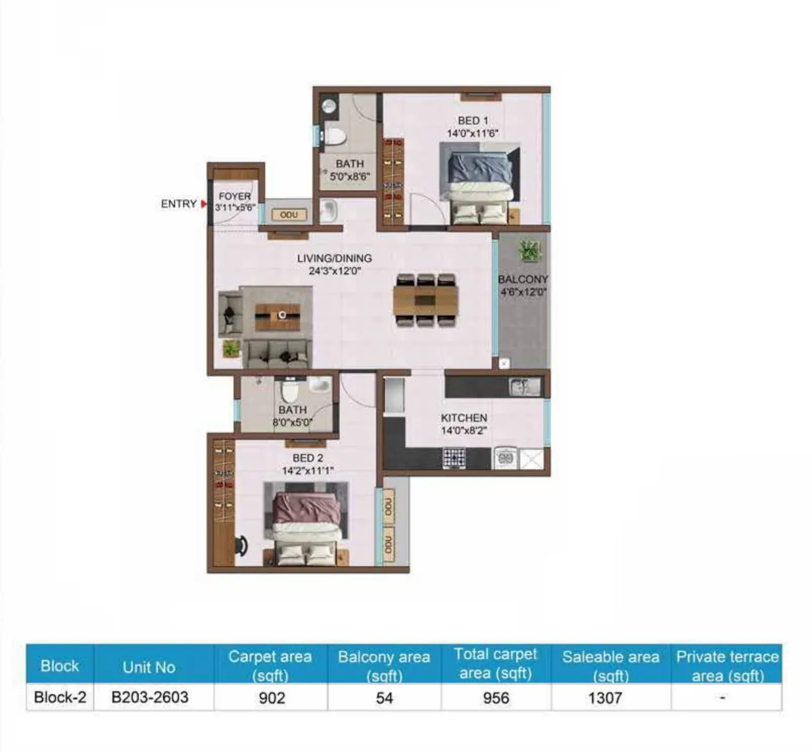 Casagrand Aquagrove Unit plan - 941 sq.ft.