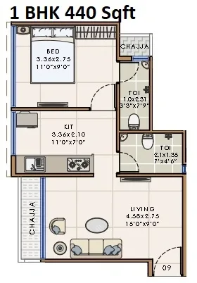 The Domus 26 West Unit plan - 440 sq.ft.