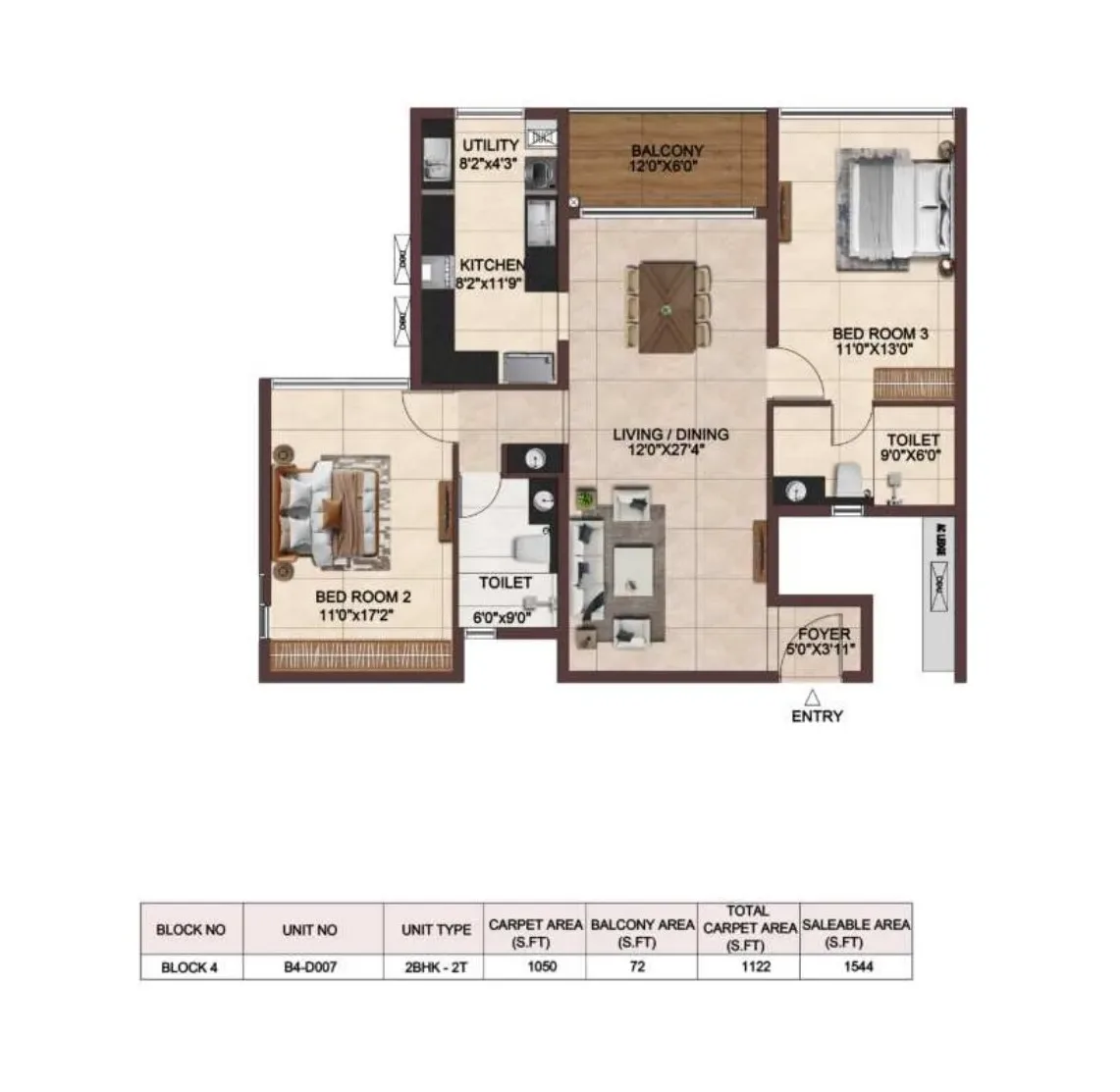 Casagrand Jarvis Unit plan - 1112 sq.ft.