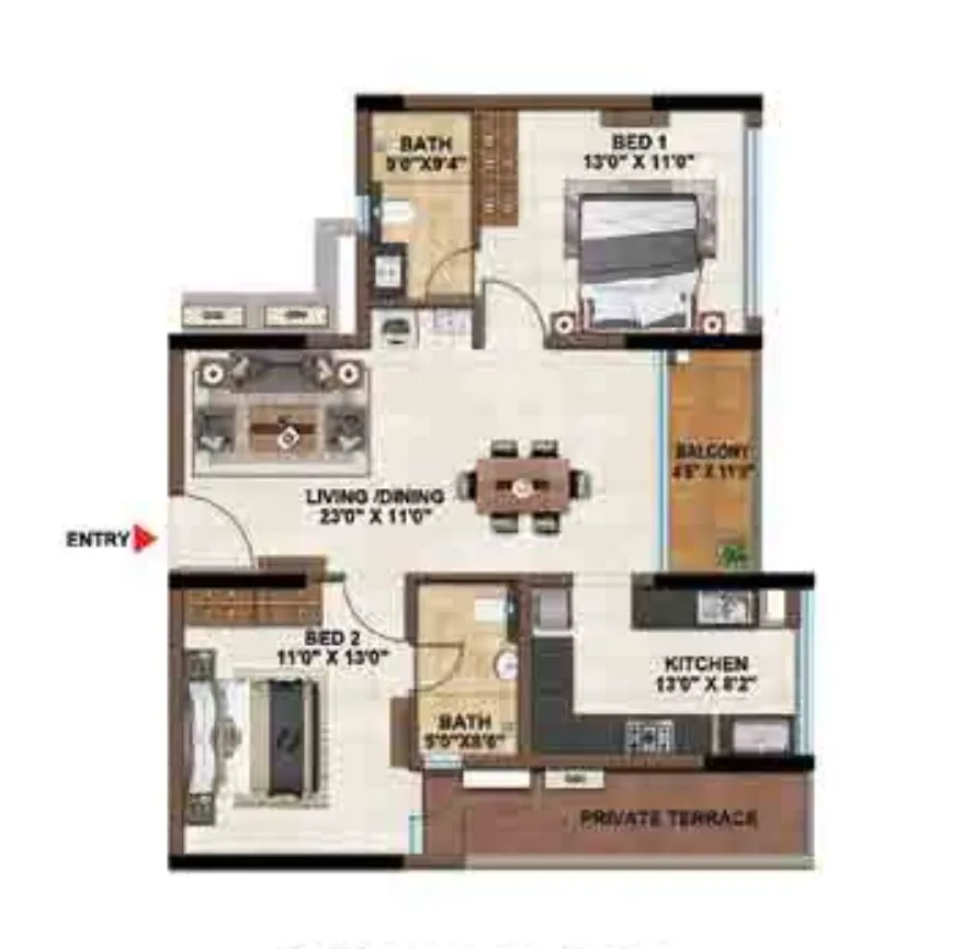 Unit plan - 851 sq.ft.