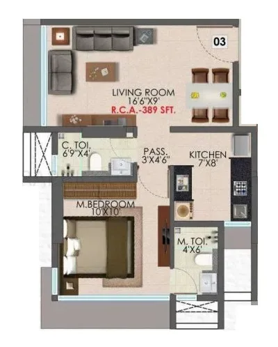 B-Right Damyanti Villa Unit plan - 389 sq.ft.