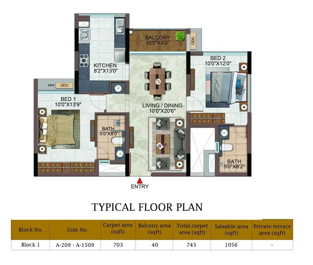 Unit plan - 718 sq.ft.