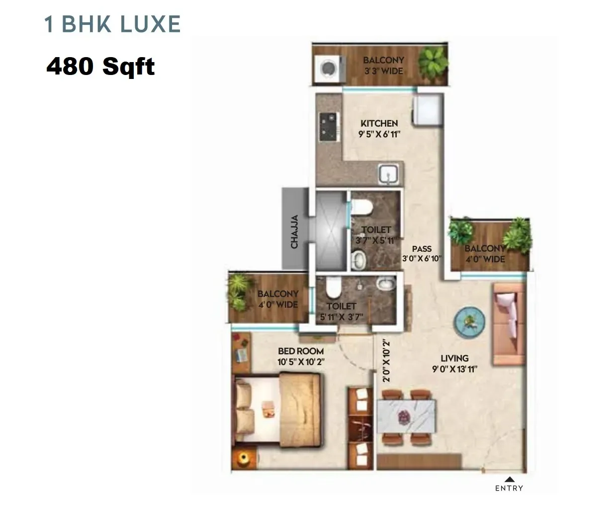 Suraksha Smart City Terra Unit plan - 480 sq.ft.